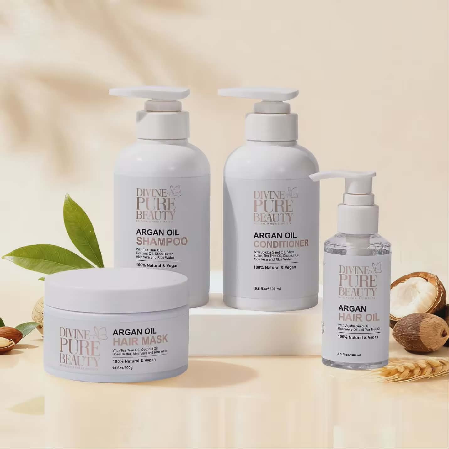 Divine Pure Beauty Argan Oil Shampoo and Hair care bundle